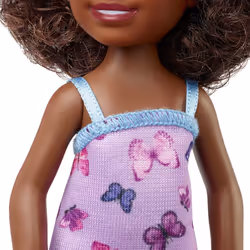 Barbie Chelsea Doll (Curly Brunette Hair) Wearing Butterfly-Print Dres