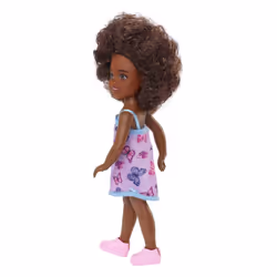 Barbie Chelsea Doll (Curly Brunette Hair) Wearing Butterfly-Print Dres