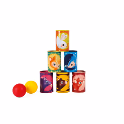- Forest Tumbling Cans - Outdoor Game - 6 Metal Boxes and 2 Foam Balls - Fine Motor Skills - from 3 Years Old, J03206
