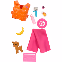 Barbie HPL69 Surf Doll Articulated Mannequin Brown Surfboard Puppy The