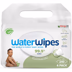 WaterWipes Plastic-Free Textured Clean, Toddler & Baby Wipes, 240 Count (4 Packs), 99.9% Water Based Wipes, Unscented f