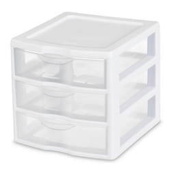 Sterilite Clearview Plastic Multipurpose Small 3 Drawer Desktop Storage Organization Unit for Home  Classrooms  or Office Spaces  White  6 Pack