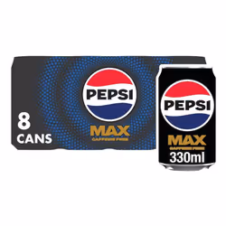 Pepsi Max No Caffeine & No Sugar Soft Drinks, 8 x 330ml