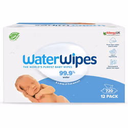 WaterWipes Plastic-Free Original Baby Wipes, 99.9% Water Based Wipes, Unscented for Sensitive Skin, 720 count (Pack of