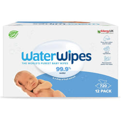 WaterWipes Plastic-Free Original Baby Wipes, 99.9% Water Based Wipes, Unscented for Sensitive Skin, 720 count (Pack of