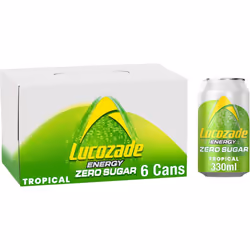 Lucozade Zero Fizzy Drink, Tropical Flavour, Sugar Free, Low Calorie, 6 Pack, 330ml Cans