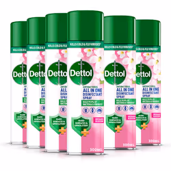 Dettol All In One Disinfectant Spray, Orchard Blossom, 6 x 300 ml Multipack, Fresh Pet & Shoe Sanitiser, Sofa Cleaner,