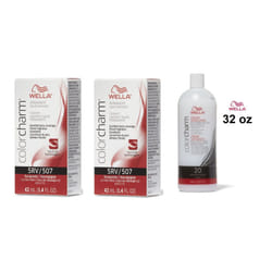 32oz) 5RV Burgundy Wella Color Charm Permanent Haircolor - 5RV + 5RV + Developer (Vol. 20