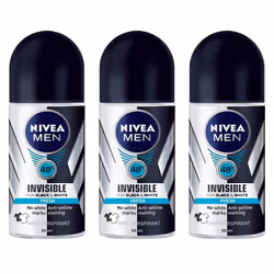 Nivea INVISIBLE FOR BLACK & WHITE FRESH Scent Men's Roll On Anti-perspirant Deodorant (Pack of 3 Bottles  1.7oz / 50ml Each B ...