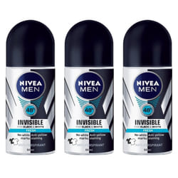 Nivea INVISIBLE FOR BLACK & WHITE FRESH Scent Men's Roll On Anti-perspirant Deodorant (Pack of 3 Bottles  1.7oz / 50ml Each Bottle - Pack of 3 Bottles