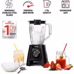 Tefal Blendforce II Blender, 2L Plastic Jug, 1.25L Effective Capacity, 600W, 4 Removable Stainless Steel