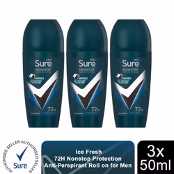 Sure Men Anti-Perspirant Roll On Ice Fresh, 50ml - Buy 3