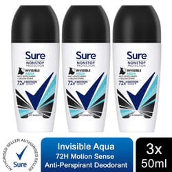 Sure Women Antiperspirant Deodorant - 50ml - Buy 3 - Invisible Aqua