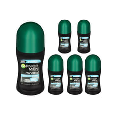 6 x 50ml Garnier Men Mineral Antiperspirant Roll On 48h Deodorant (6 Types) - 6 x Invisible