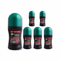 6 x 50ml Garnier Men Mineral Antiperspirant Roll On 48h Deodorant (6 Types) - 6 x Absolute Dry
