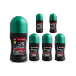 6 x 50ml Garnier Men Mineral Antiperspirant Roll On 48h Deodorant (6 Types) - 6 x Absolute Dry