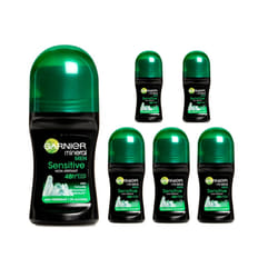 6 x 50ml Garnier Men Mineral Antiperspirant Roll On 48h Deodorant (6 Types) - 6 x Sensitive