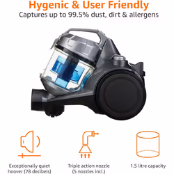 Amazon Basics Cylinder Bagless Vacuum Cleaner with HEPA filter for Hardfloor, Carpet & Car, Compact & Lightweight, 700W