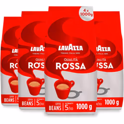 Lavazza, Qualità Rossa, Coffee Beans, 4 Packets of 1 kg Arabica and Robusta,