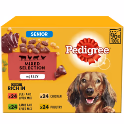 96 x 100g Pedigree Senior Wet Dog Food Pouches Mixed Selection In Jelly