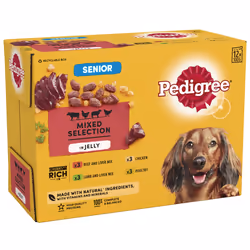 96 x 100g Pedigree Senior Wet Dog Food Pouches Mixed Selection In Jelly