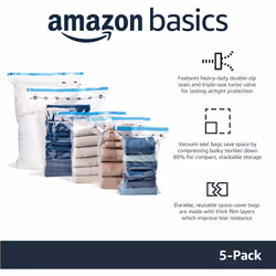 Basics Vacuum Compression Zipper Storage Bags with Airtight Valve and Hand Pump