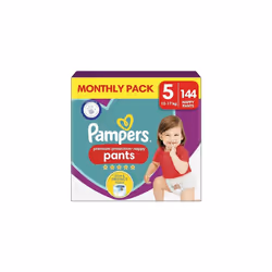 Pampers Baby Premium Protection Nappy Pants, Size 5 12 - 17kg 144 Nappies, MONTHLY SAVING PACK, N1