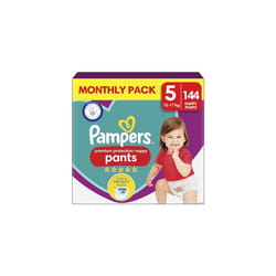 Pampers Baby Premium Protection Nappy Pants, Size 5 12 - 17kg 144 Nappies, MONTHLY SAVING PACK, N1