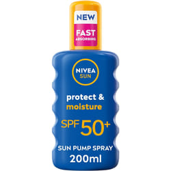 NIVEA SUN Protect & Moisture Sun Spray SPF 50+ (200ml), Moisturising Suncream Spray with Vitamin C and Hyaluron, Immediate UVA/UVB Protection, Fast