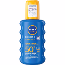 NIVEA SUN Protect & Moisture Sun Spray SPF 50+ (200ml), Moisturising Suncream Spray with Vitamin C and Hyaluron, Immediate UVA/UVB Protection, Fast