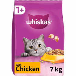 WHISKAS - 1+ Adult Dry Cat Food - 7kg - Biscuits Made with Chicken