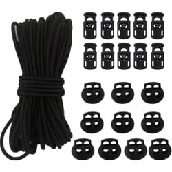 20pcs Plastic Cord Locks with 1/8-Inch 50ft Elastic Cord Heavy Stretch Round String  10Pcs Sing-Hole  10pcs Double-Hole Spring Toggle Stopper Slider B
