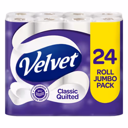 Velvet Classic Quilted Toilet Tissue 24 Rolls - Luxuriously Soft, Strong and Absorbent Toilet Roll - Jumbo Bulk Pack 24