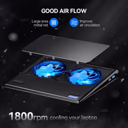 TECKNET Laptop Cooling Pad, 12"-16" Laptop Cooler with 2 Ultra Quiet Fans, Gaming Cooling Pad Stand, Adjustable Fans