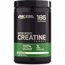 Optimum Nutrition Micronised Creatine Powder, 100% Pure Creatine Monohydrate Powder for Performance Unflavoured Shake, 186 Se ...