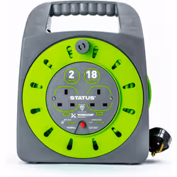 STATUS 2 Socket Cable Reel 18m Green Extension Lead 13A with Thermal Cut Out Heavy Duty Outdoor Extension Lead S18M2G13ACR4