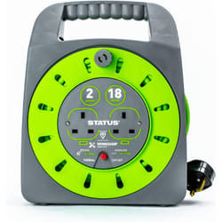 STATUS 2 Socket Cable Reel 18m Green Extension Lead 13A with Thermal Cut Out Heavy Duty Outdoor Extension Lead S18M2G13ACR4