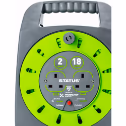 STATUS 2 Socket Cable Reel 18m Green Extension Lead 13A with Thermal Cut Out Heavy Duty Outdoor Extension Lead S18M2G13ACR4