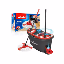 Vileda Turbo Microfibre Mop and Bucket Set, Spin Mop for Cleaning Floors, Set of 1x Mop and 1x Bucket,Grey/Red,48.5 x 27.5 x ...