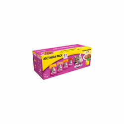 WHISKAS 1+ Cat Pouches Poultry Selection in Jelly 40x100g Mega Pack