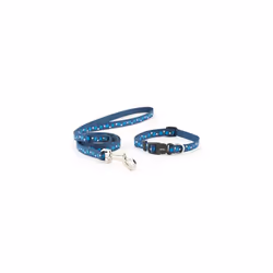 Ancol Small Bite Stars Collar ( adjusts 20-30cm) & Lead ( 1m x 10mm) Set Blue