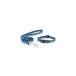 Ancol Small Bite Stars Collar ( adjusts 20-30cm) & Lead ( 1m x 10mm) Set Blue