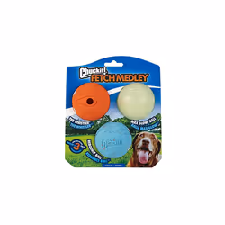 ChuckIt! Fetch Medley 3, Max Glow, Rebounce, The Whistler, Durable High Bounce Rubber Dog Ball Toy, Launcher Compatible, Medi ...