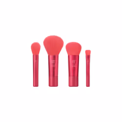 REAL TECHNIQUES Limited Edition Mini Mistleglow Makeup Brush Holiday Kit, For Liquid, Powder, and Cream Makeup, Stocking Stuffer, Pink, 4 Piece Set