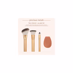 EcoTools Precious Metals Face Blend & Sculpt Set, Makeup Brush Kit, Foundation Brush, Ecofriendly Makeup Brush Kit, Recycled Aluminum, Chrome,
