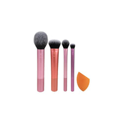 REAL TECHNIQUES,5 Count (Pack of 1) Everyday Essentials Makeup Brush Complete Face Set (Miracle Complexion Sponge, Expert Face, Blush, Setting and