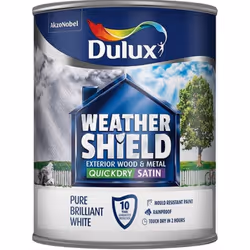 Dulux Weather Shield Quick Dry Satin Paint, 750 ml Pure Brilliant White