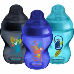 Tommee Tippee Closer to Nature Baby Bottles, Slow-Flow Breast-Like Teat with Anti-Colic Valve, 260ml, Pack of 3, Jungle Blues