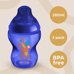 Tommee Tippee Closer to Nature Baby Bottles, Slow-Flow Breast-Like Teat with Anti-Colic Valve, 260ml, Pack of 3, Jungle Blues