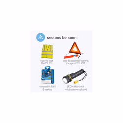 Ring RCT2 9 Piece Emergency Car Kit, with Universal Spare Bulb Kit, Booster Cables, Warning Triangle, High Vis Vest, First Aid Kit, Non-Slip Gloves,